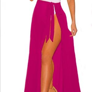Magenta Chiffon Ruffle Maxi Skirt Cover-Up – Sheer Beach Wrap (Size M)